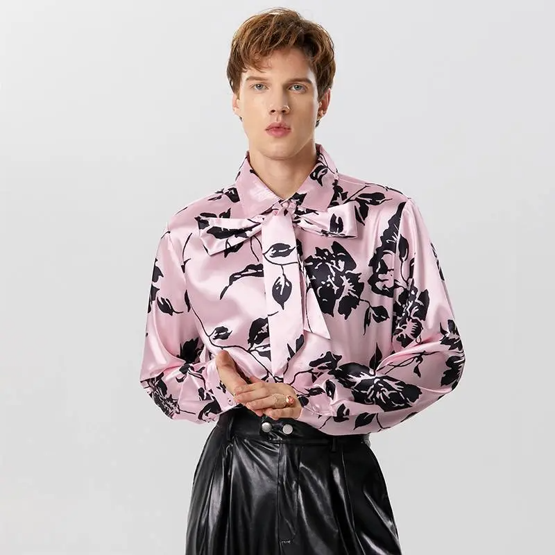 Pink Satin Long Sleeve Shirt